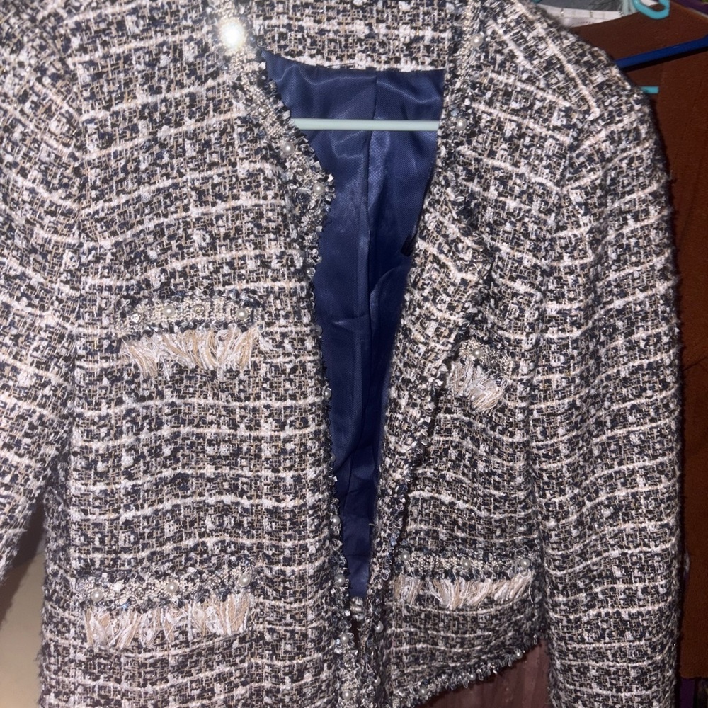 Stella + Lorenzo Blue and White Tweed Blazer